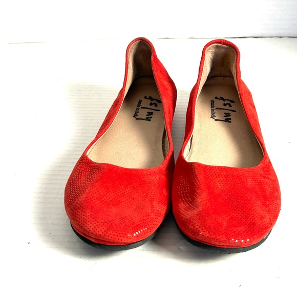 FS/NY French Sole Womens 8.5 Wedge Red Metallic Suede Slip On Shoes Made Italy - Picture 2 of 11